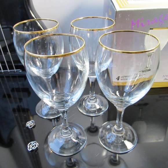 4 Wine Glasses Water Goblet with Gold Rim in Original Box Ancam Pasabahce Turkey - Picture 4 of 14